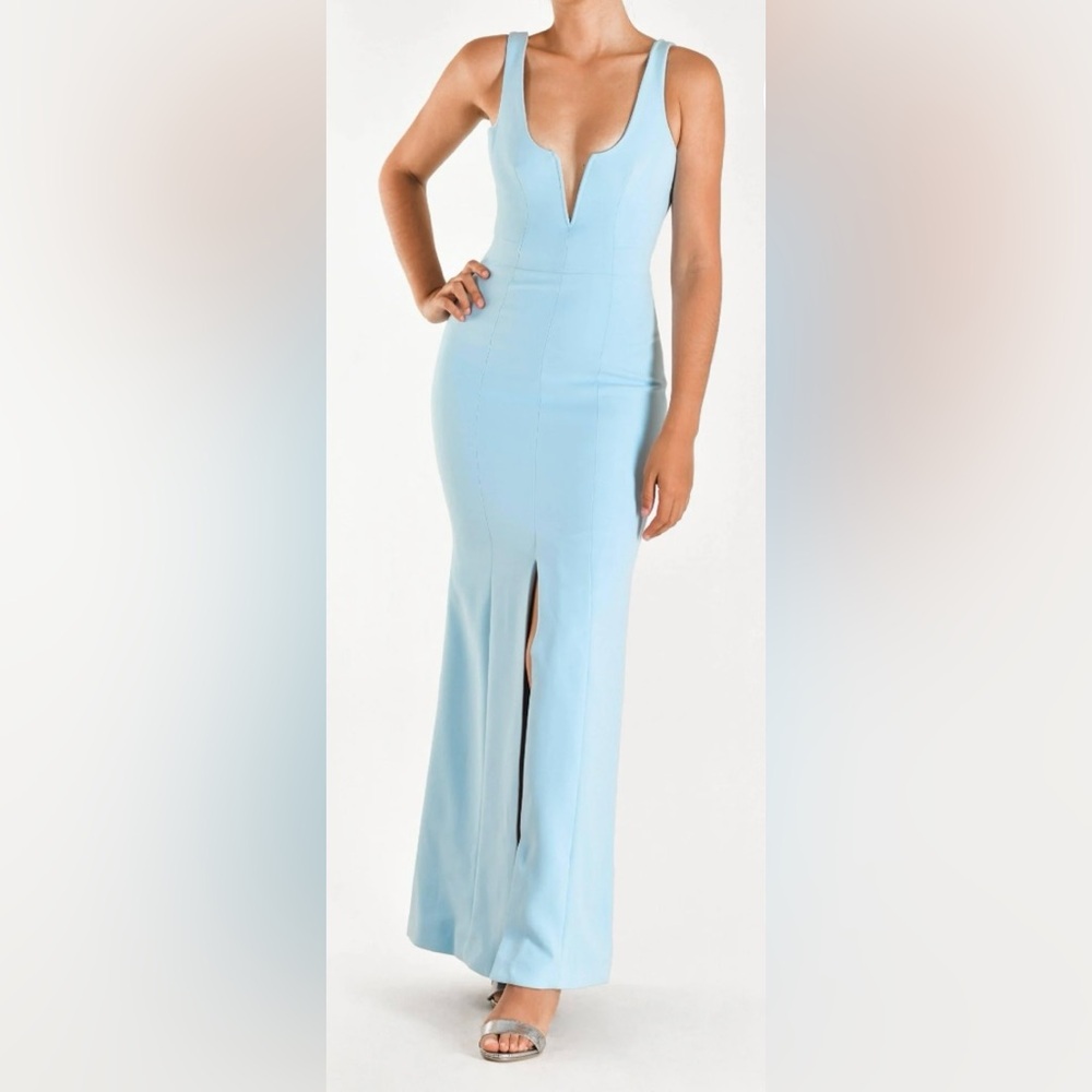 HOUSE OF CB ‘MACIE’ POWDER BLUE V FRONT MAXI DRESS NWT